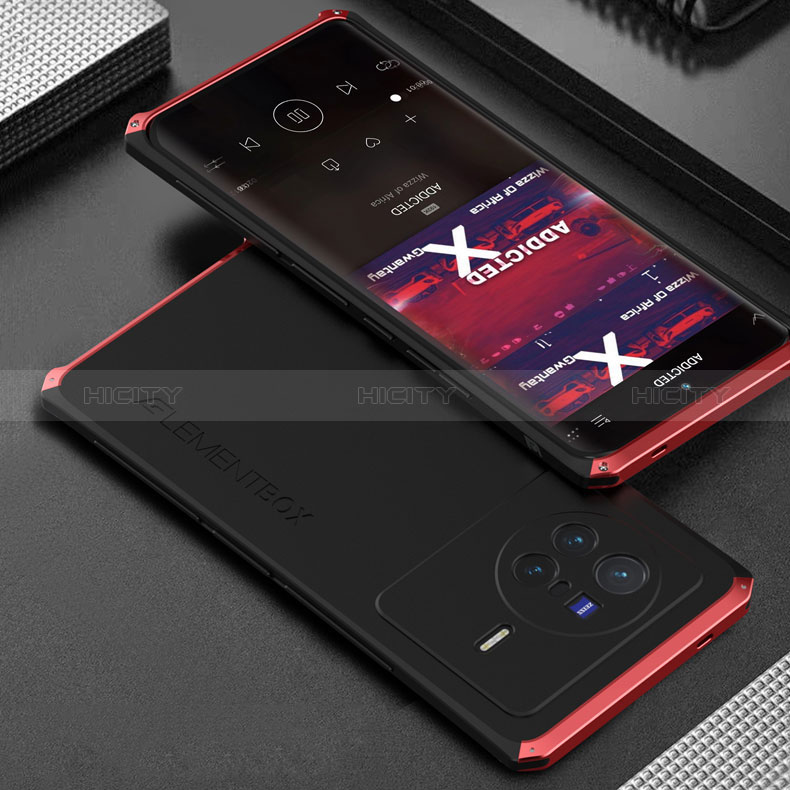 Custodia Lusso Alluminio Cover 360 Gradi per Vivo X80 Pro 5G Rosso e Nero