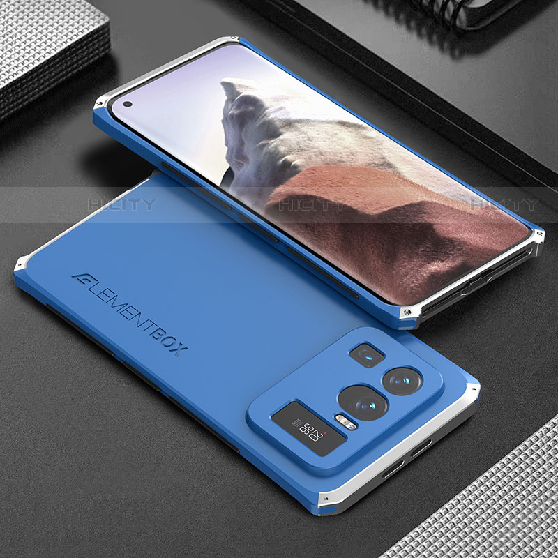 Custodia Lusso Alluminio Cover 360 Gradi per Xiaomi Mi 11 Ultra 5G Argento e Blu