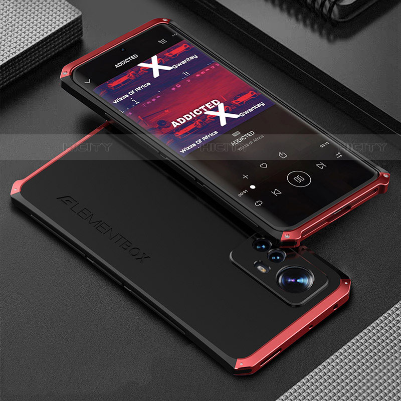 Custodia Lusso Alluminio Cover 360 Gradi per Xiaomi Mi 12S 5G Rosso e Nero