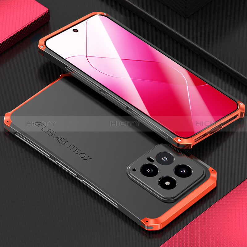 Custodia Lusso Alluminio Cover 360 Gradi per Xiaomi Mi 14 5G Rosso e Nero