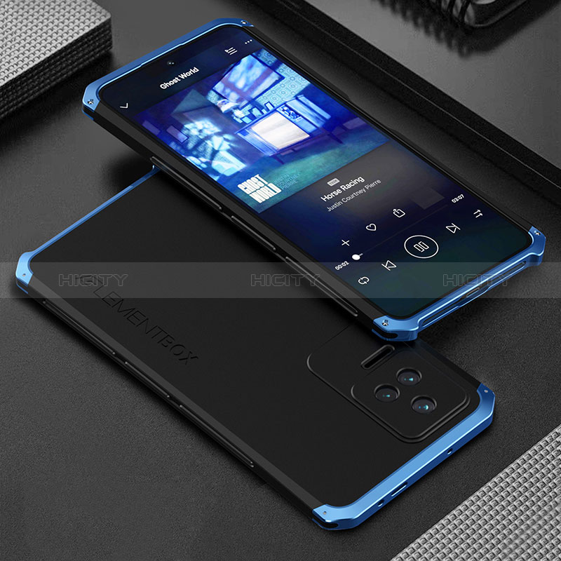 Custodia Lusso Alluminio Cover 360 Gradi per Xiaomi Poco F4 5G Blu e Nero
