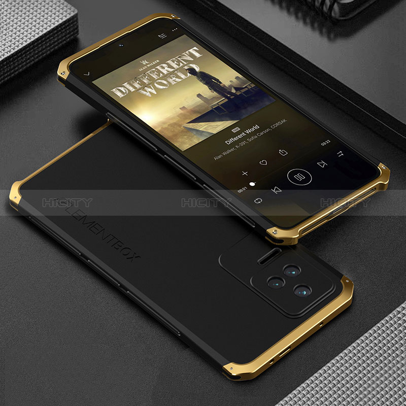 Custodia Lusso Alluminio Cover 360 Gradi per Xiaomi Poco F4 5G Oro e Nero