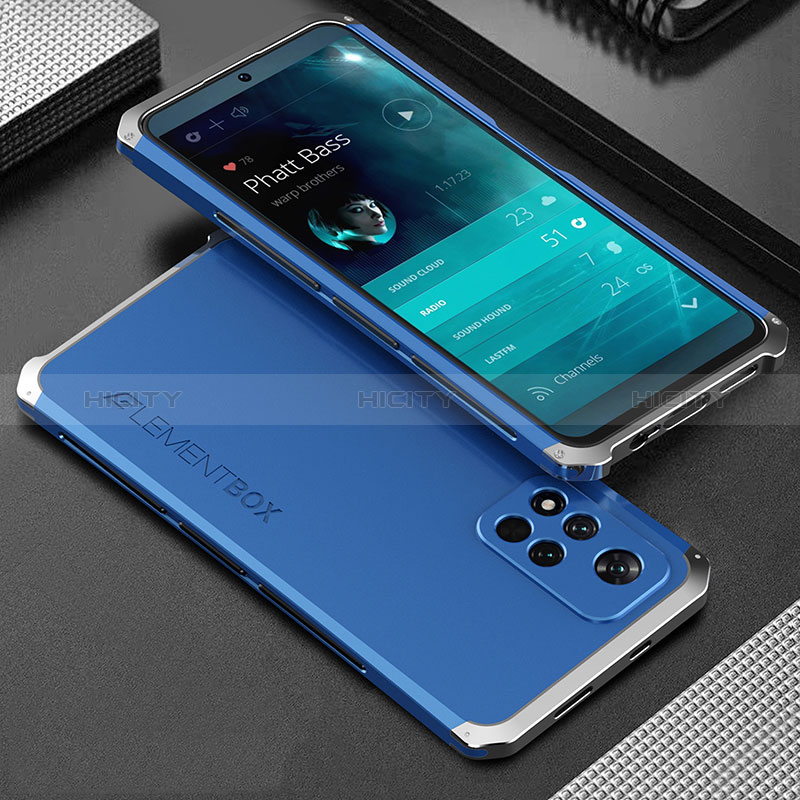 Custodia Lusso Alluminio Cover 360 Gradi per Xiaomi Poco X4 NFC Argento e Blu