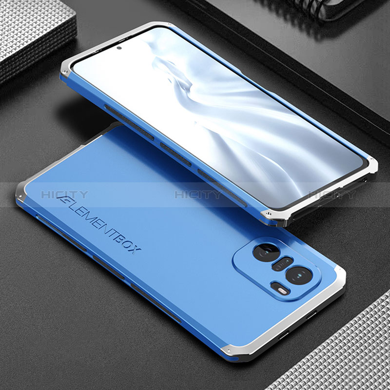 Custodia Lusso Alluminio Cover 360 Gradi per Xiaomi Redmi K40 5G Argento e Blu