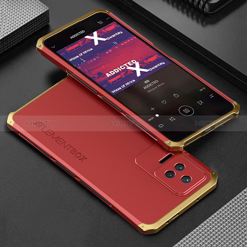 Custodia Lusso Alluminio Cover 360 Gradi per Xiaomi Redmi K40S 5G Oro e Rosso