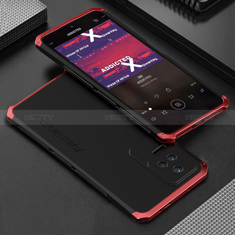 Custodia Lusso Alluminio Cover 360 Gradi per Xiaomi Redmi K40S 5G Rosso e Nero