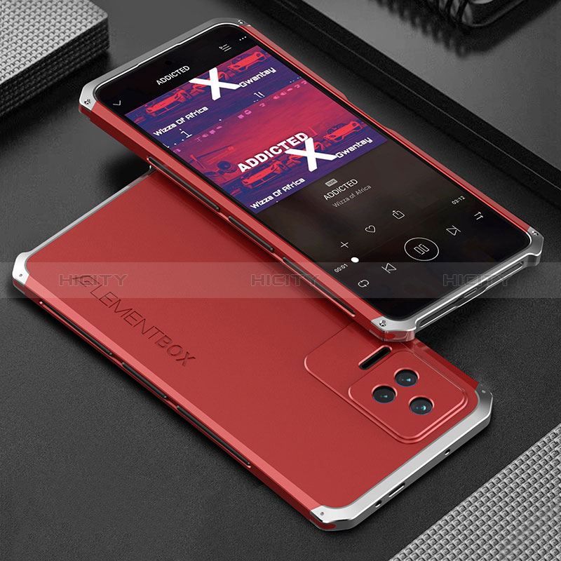 Custodia Lusso Alluminio Cover 360 Gradi per Xiaomi Redmi K50 5G Argento e Rosso