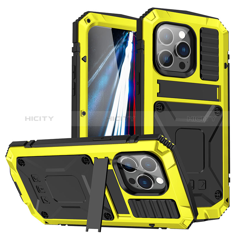 Custodia Lusso Alluminio Cover 360 Gradi RJ1 per Apple iPhone 13 Pro Giallo