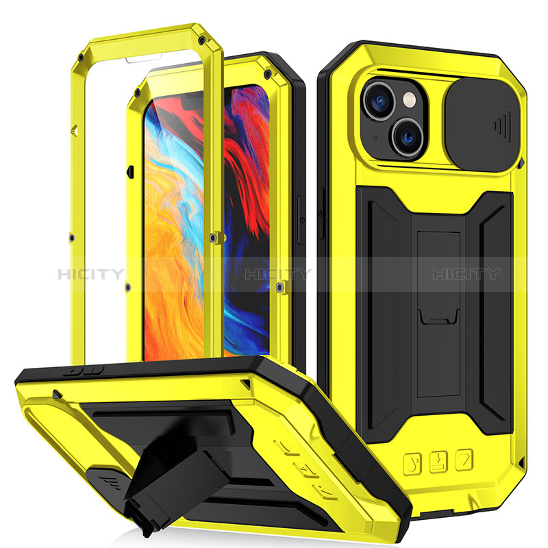 Custodia Lusso Alluminio Cover 360 Gradi RJ2 per Apple iPhone 13 Giallo