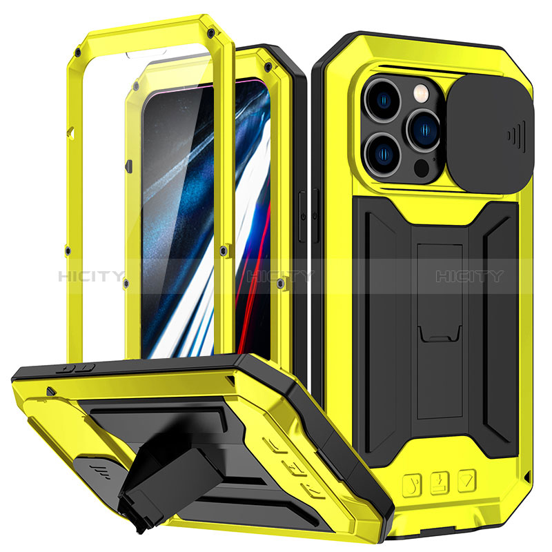 Custodia Lusso Alluminio Cover 360 Gradi RJ2 per Apple iPhone 13 Pro Giallo