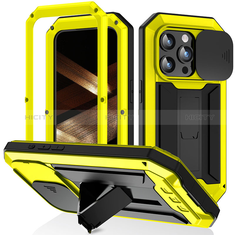 Custodia Lusso Alluminio Cover 360 Gradi RJ3 per Apple iPhone 16 Pro Giallo