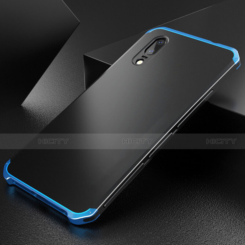 Custodia Lusso Alluminio Cover M01 per Huawei P20 Blu e Nero