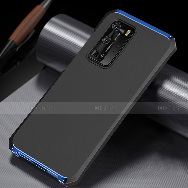 Custodia Lusso Alluminio Cover N02 per Huawei P40 Pro Blu e Nero