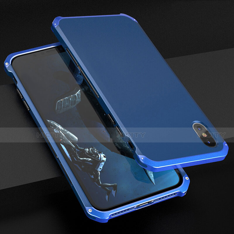 Custodia Lusso Alluminio Cover per Apple iPhone Xs Blu