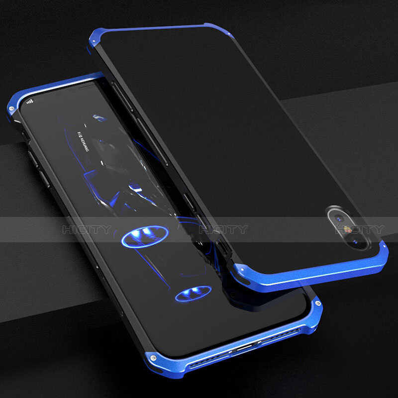 Custodia Lusso Alluminio Cover per Apple iPhone Xs Max Blu e Nero