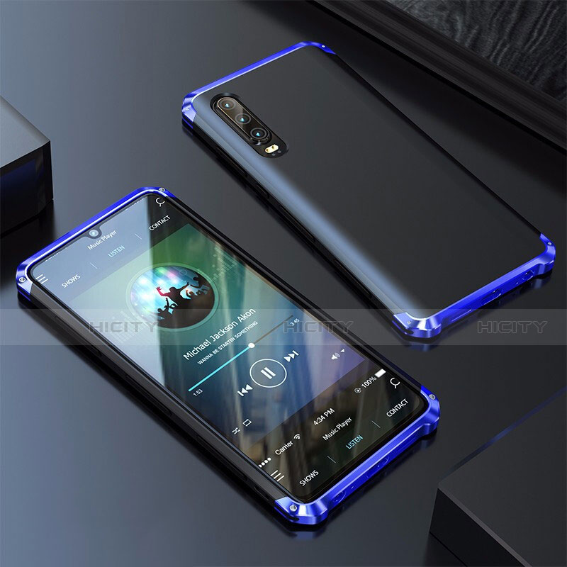 Custodia Lusso Alluminio Cover per Huawei P30 Blu