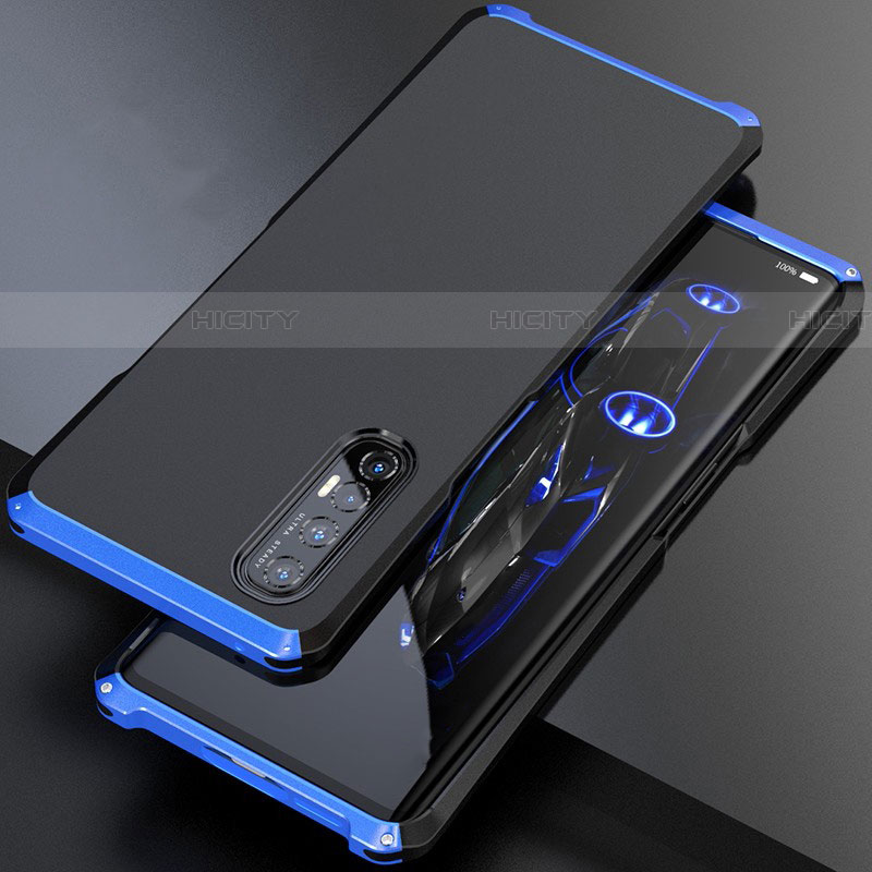 Custodia Lusso Alluminio Cover per Oppo Find X2 Neo Blu e Nero