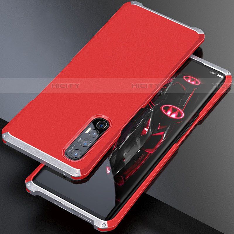 Custodia Lusso Alluminio Cover per Oppo Reno3 Pro Argento e Rosso