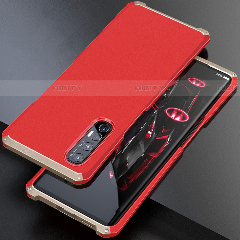 Custodia Lusso Alluminio Cover per Oppo Reno3 Pro Oro e Rosso