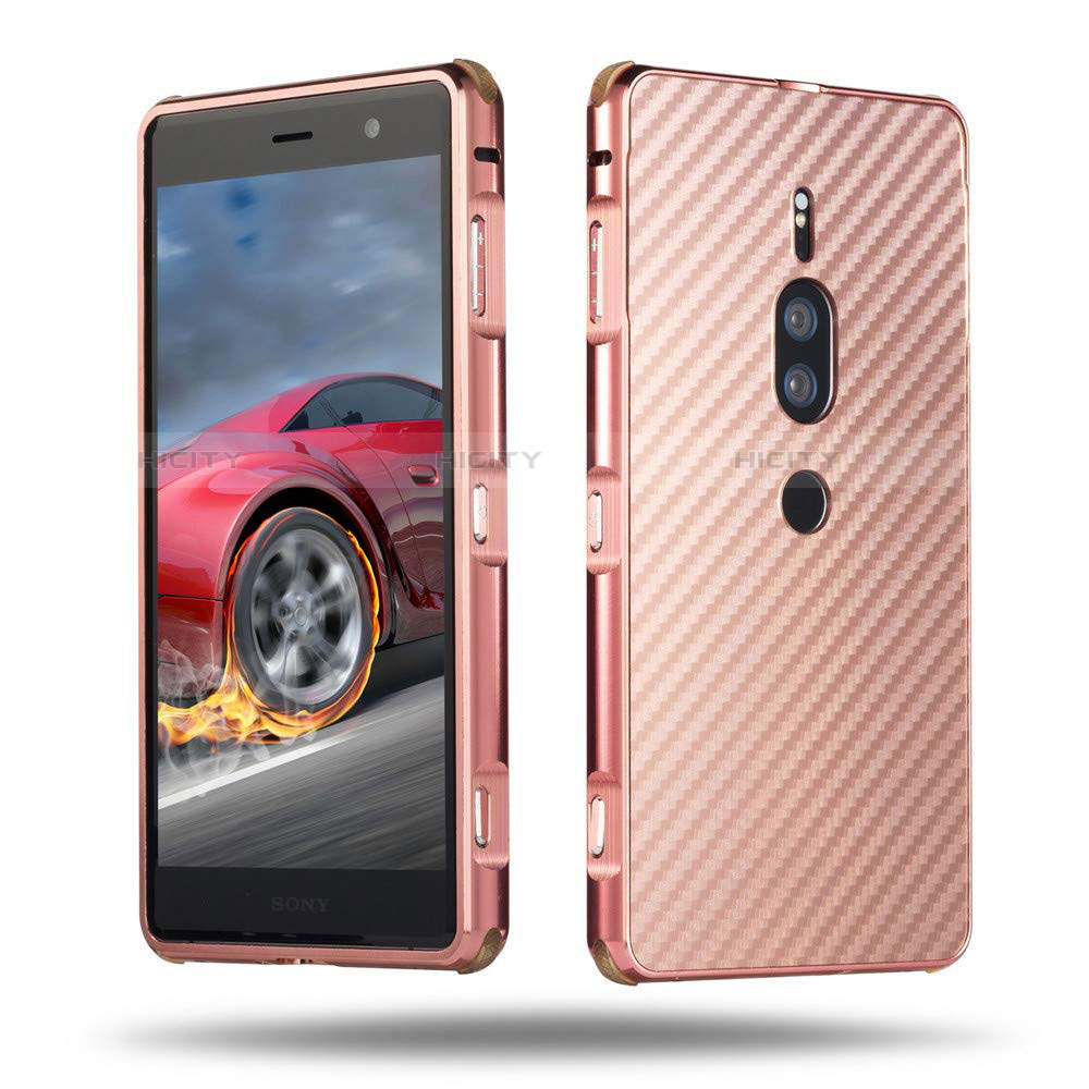 Custodia Lusso Alluminio Cover per Sony Xperia XZ2 Premium Oro Rosa