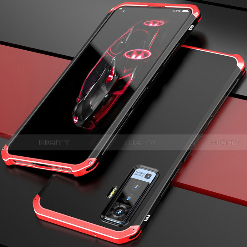 Custodia Lusso Alluminio Cover per Vivo X50 5G Rosso e Nero