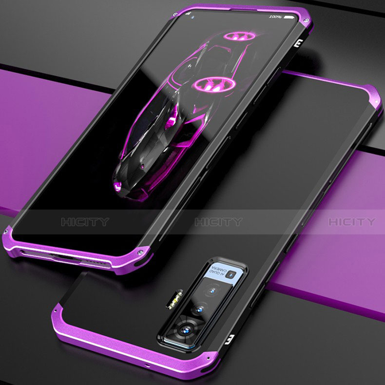 Custodia Lusso Alluminio Cover per Vivo X50 5G Viola e Nero