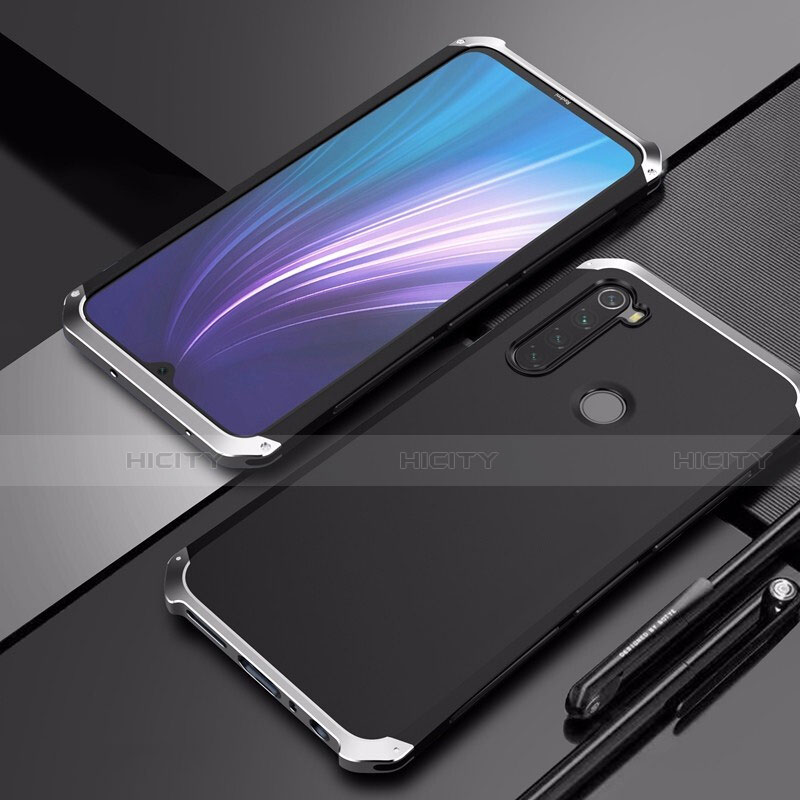 Custodia Lusso Alluminio Cover per Xiaomi Redmi Note 8 (2021) Argento e Nero