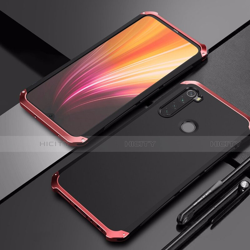 Custodia Lusso Alluminio Cover per Xiaomi Redmi Note 8 (2021) Rosso e Nero