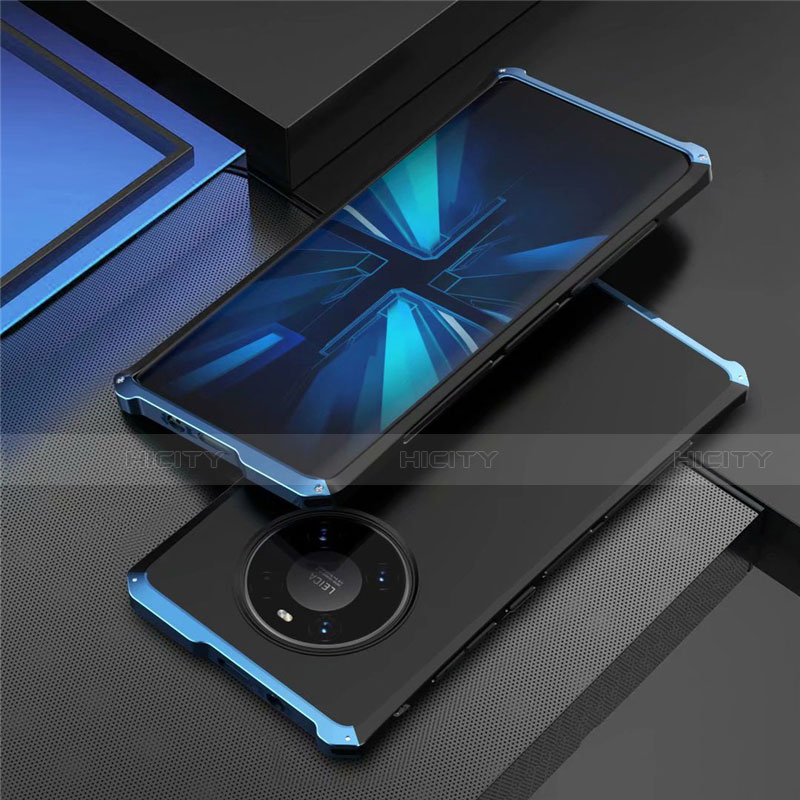 Custodia Lusso Alluminio Cover T01 per Huawei Mate 40E Pro 4G Blu e Nero