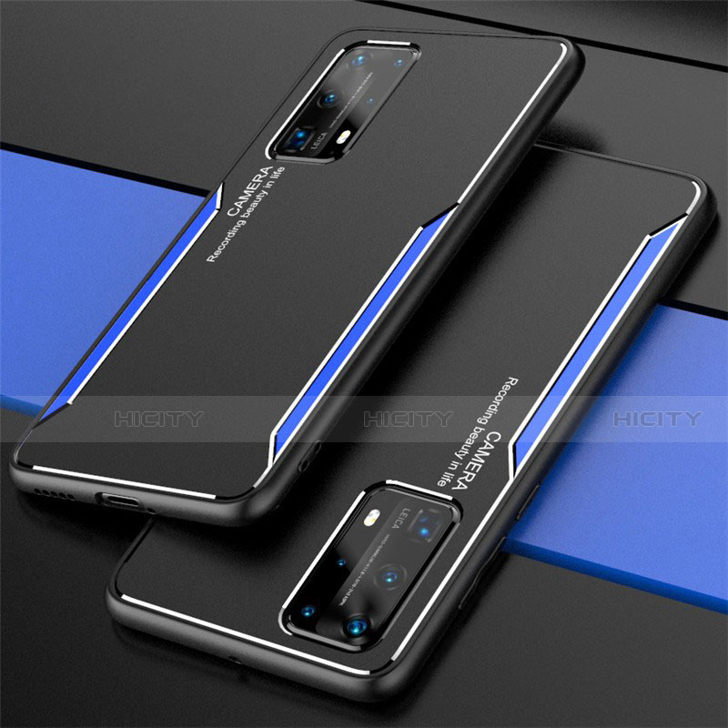 Custodia Lusso Alluminio Cover T01 per Huawei P40 Pro+ Plus Blu