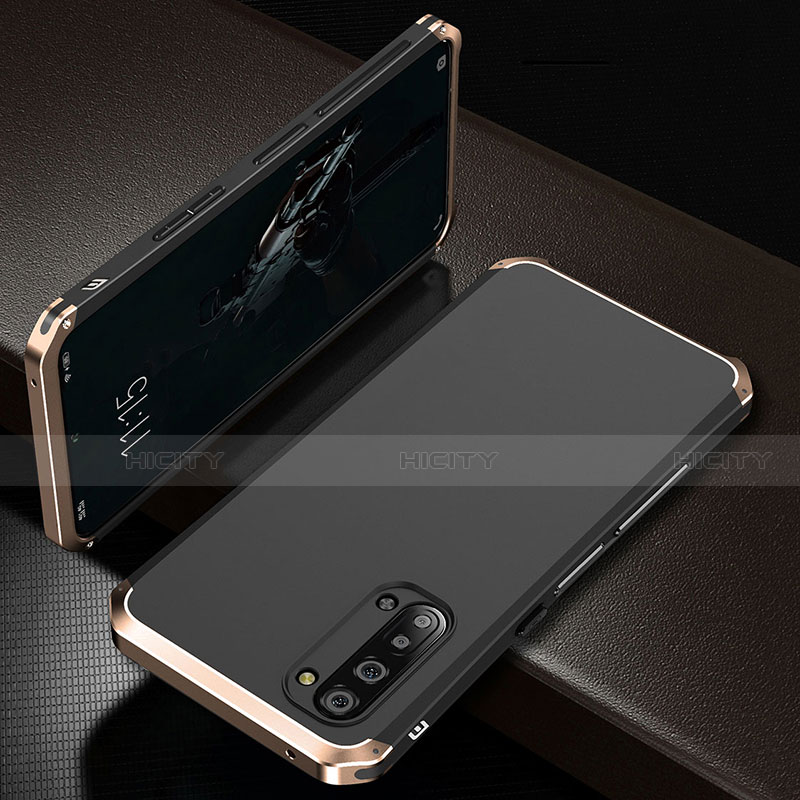 Custodia Lusso Alluminio Cover T01 per Oppo A91 Oro e Nero