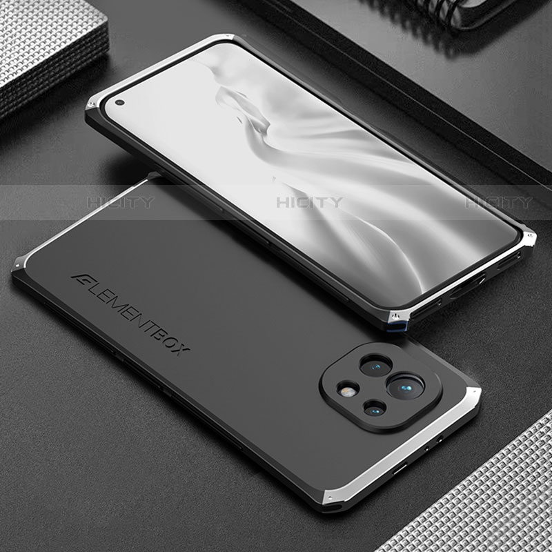 Custodia Lusso Alluminio Cover T01 per Xiaomi Mi 11 Lite 5G NE Argento e Nero