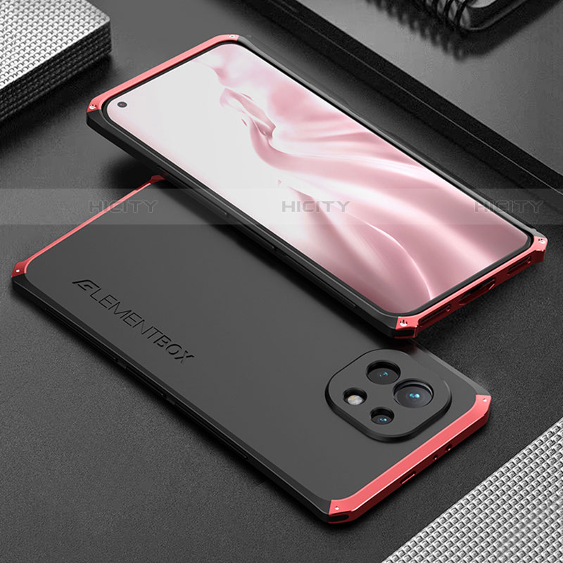 Custodia Lusso Alluminio Cover T01 per Xiaomi Mi 11 Lite 5G NE Rosso e Nero