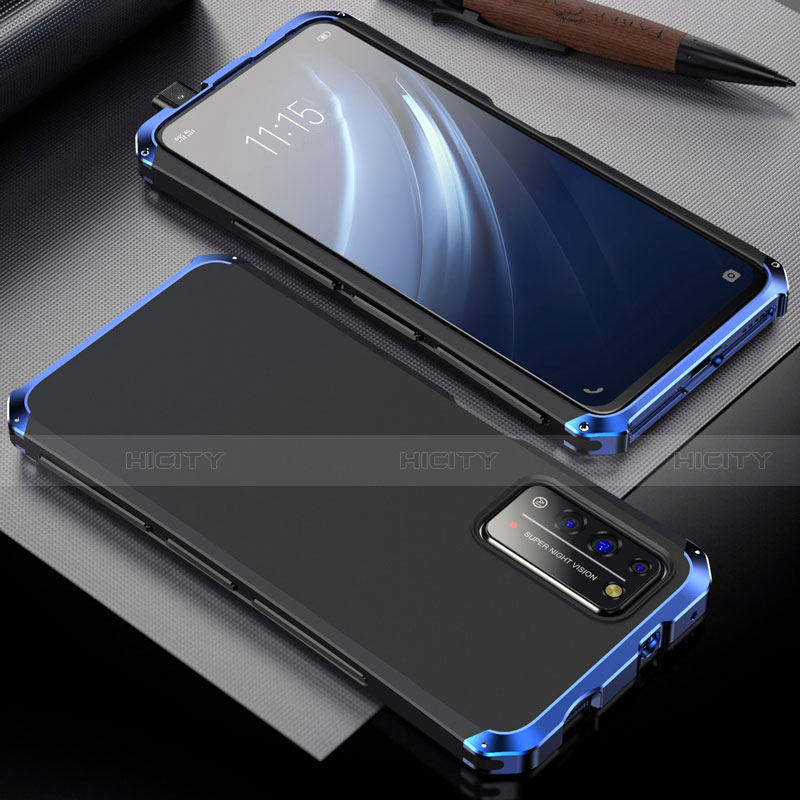 Custodia Lusso Alluminio Cover T02 per Huawei Honor X10 5G Blu e Nero