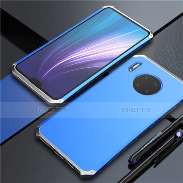 Custodia Lusso Alluminio Cover T02 per Huawei Mate 30 Argento e Blu