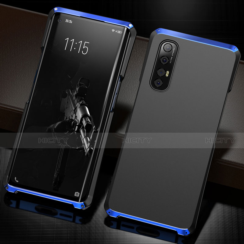 Custodia Lusso Alluminio Cover T02 per Oppo Reno3 Pro Blu e Nero