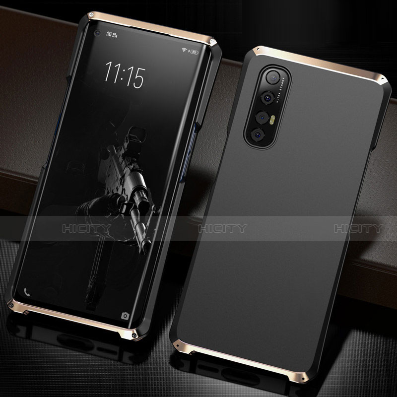 Custodia Lusso Alluminio Cover T02 per Oppo Reno3 Pro Oro e Nero