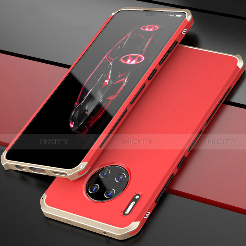 Custodia Lusso Alluminio Cover T03 per Huawei Mate 30 Pro Oro e Rosso