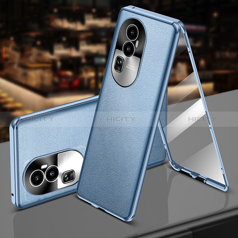 Custodia Lusso Alluminio e Pelle Cover 360 Gradi P01 per Oppo Reno10 Pro+ Plus 5G