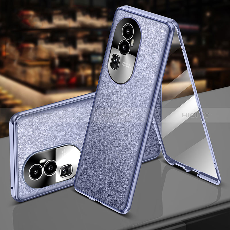 Custodia Lusso Alluminio e Pelle Cover 360 Gradi P01 per Oppo Reno10 Pro+ Plus 5G