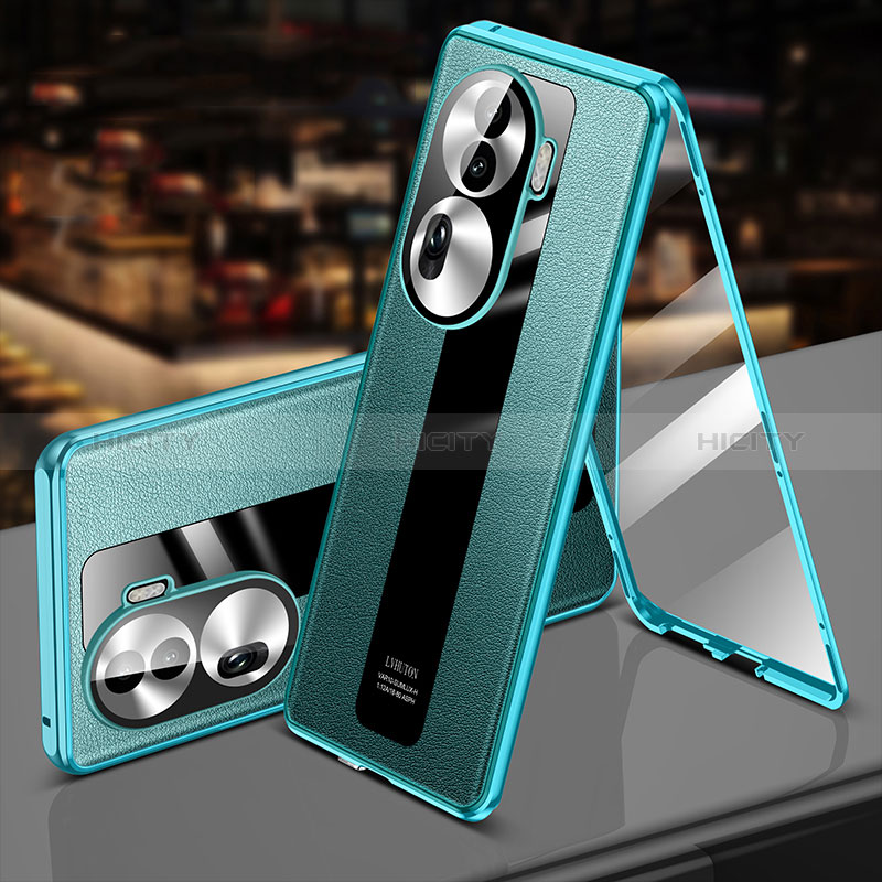 Custodia Lusso Alluminio e Pelle Cover 360 Gradi P02 per Oppo Reno11 Pro 5G Verde