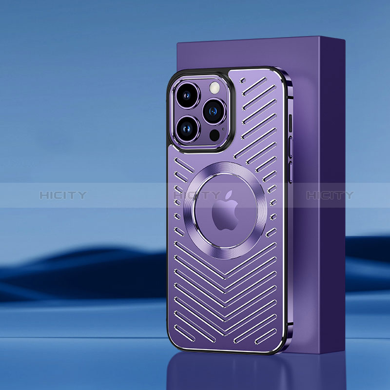 Custodia Lusso Alluminio e Silicone Laterale Cover con Mag-Safe Magnetic AC1 per Apple iPhone 14 Pro Viola