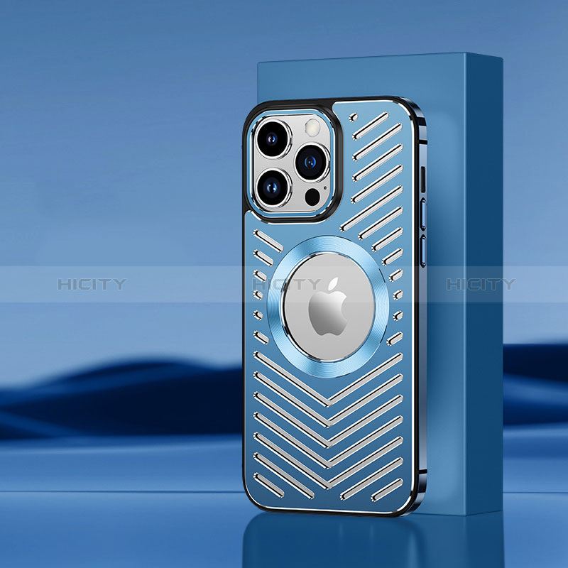 Custodia Lusso Alluminio e Silicone Laterale Cover con Mag-Safe Magnetic AC1 per Apple iPhone 15 Pro Blu