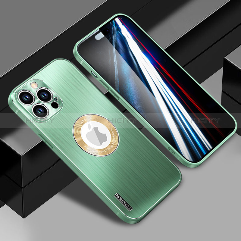 Custodia Lusso Alluminio e Silicone Laterale Cover con Mag-Safe Magnetic JL1 per Apple iPhone 14 Pro Verde