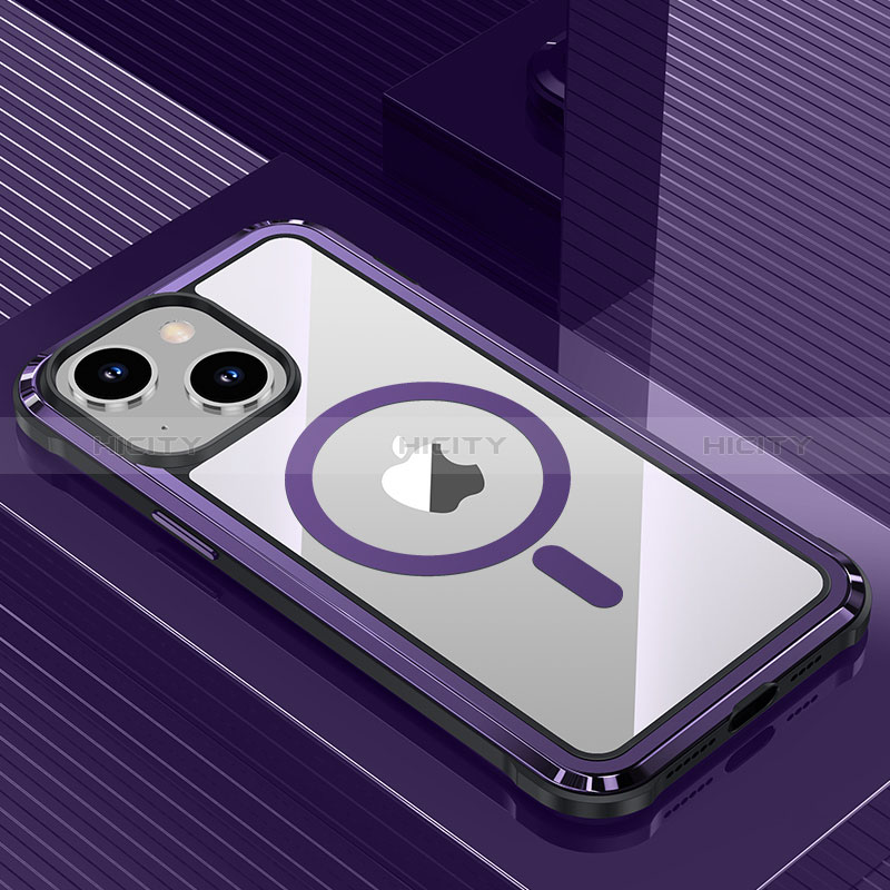 Custodia Lusso Alluminio e Silicone Laterale Cover con Mag-Safe Magnetic QC1 per Apple iPhone 13 Viola