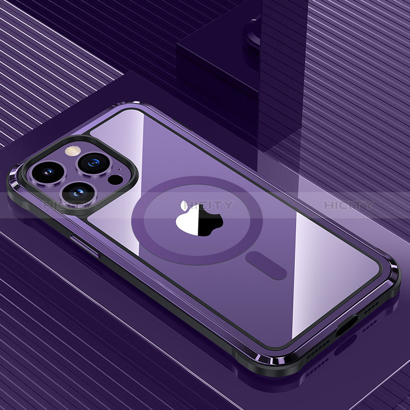 Custodia Lusso Alluminio e Silicone Laterale Cover con Mag-Safe Magnetic QC1 per Apple iPhone 14 Pro Max Viola