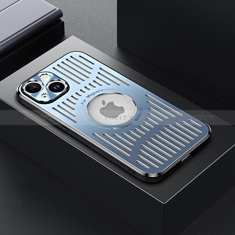 Custodia Lusso Alluminio e Silicone Laterale Cover con Mag-Safe Magnetic TX1 per Apple iPhone 15 Blu