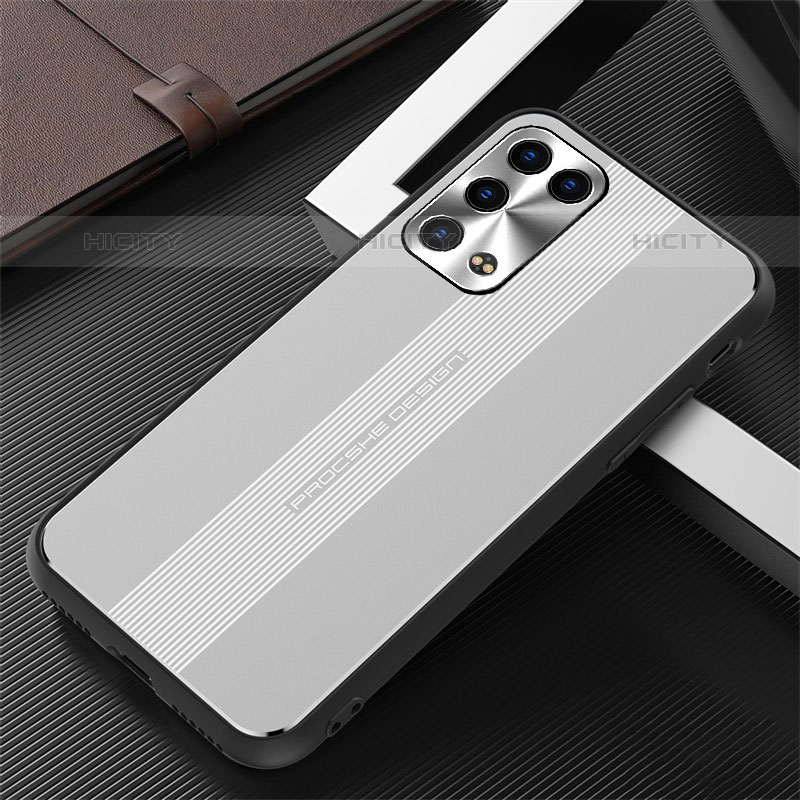 Custodia Lusso Alluminio e Silicone Laterale Cover J02 per Oppo Reno6 Pro+ Plus 5G Argento