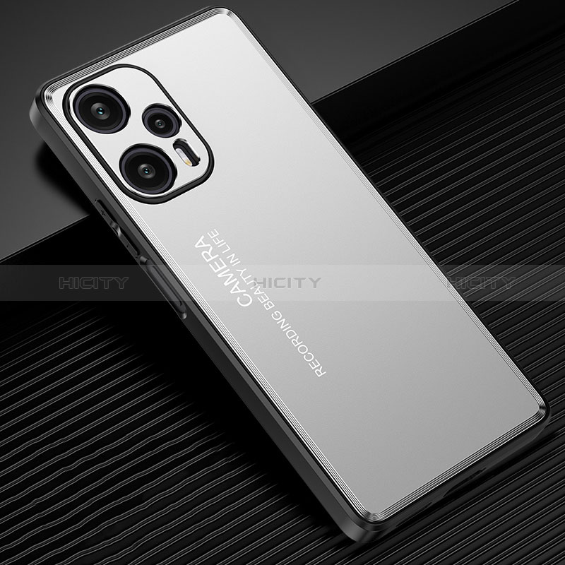 Custodia Lusso Alluminio e Silicone Laterale Cover JL2 per Xiaomi Redmi Note 12 Turbo 5G Argento