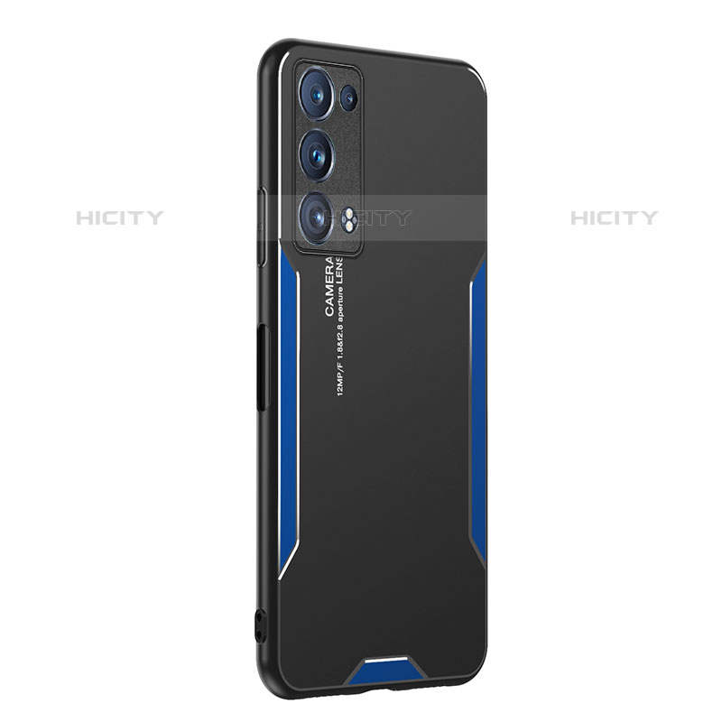 Custodia Lusso Alluminio e Silicone Laterale Cover PB1 per Oppo Reno6 Pro+ Plus 5G Blu